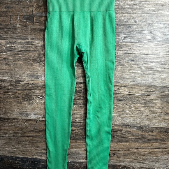 ZYIA Green Ribbed Leggings Full-Length Small - Picture 2 of 8